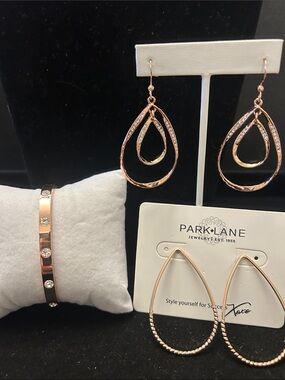 Park Lane Rose Gold Layered Teardrop Dangle Earrings with Crystal Accents